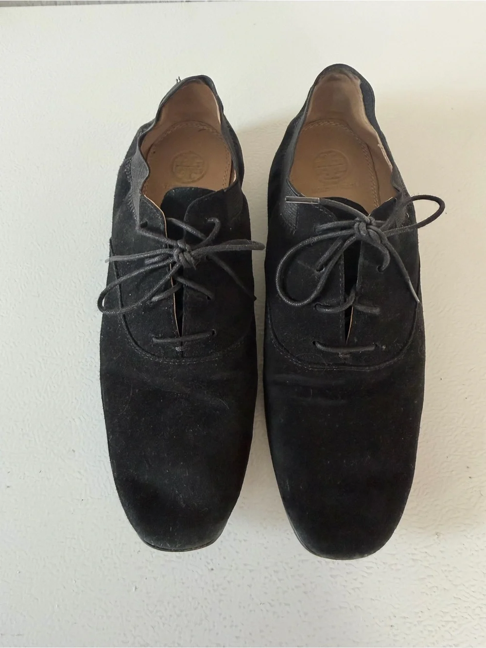 Tory Burch Black Suede Lace Up Oxford Shoes Loafers Size 8.5